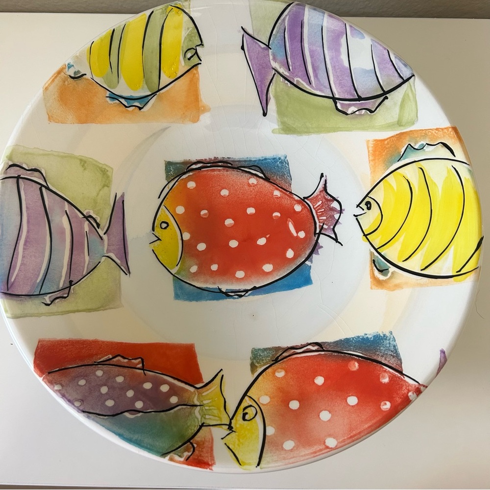 Antica Fornace Lagoon Italian Fish Ceramic 13' Serving Bowl
